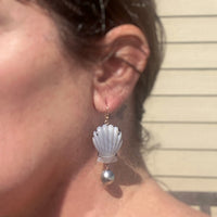 Laguna Agate Shell and Tahitian Pearl Earrings